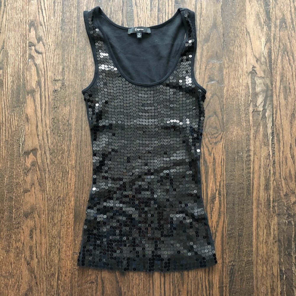 Express Black Sequin Tank Top Sz Small